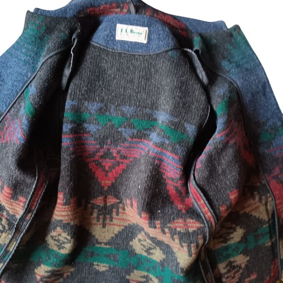 VINTAGE Jacket Womens Large LL Bean Wool Southwest Aztec Navajo Ranch Coat 1990s - Picture 2 of 9